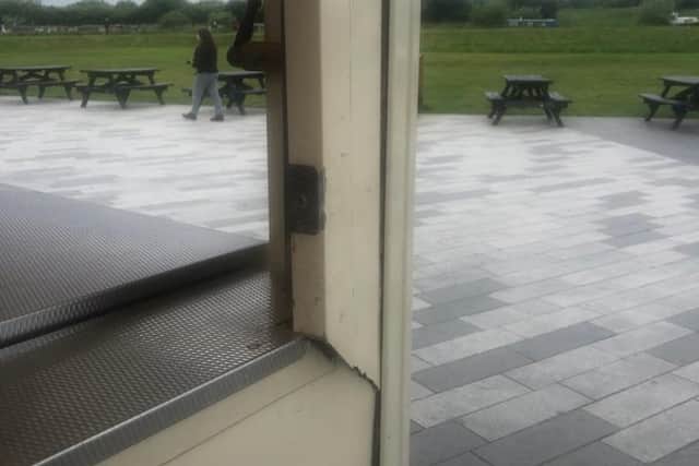 The kiosk was damaged by the thieves when the broke in