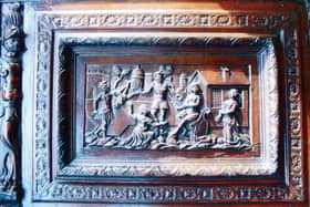 The carving depicting The Judgement of Solomon.  (pic: submitted)