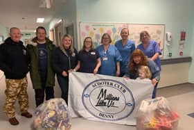 The Millions Like Us Scooter Club in Denny dropped off Easter egg donations to local charities at the weekend, including a stop at Forth Valley Royal Hospital.  (Pic: Submitted)