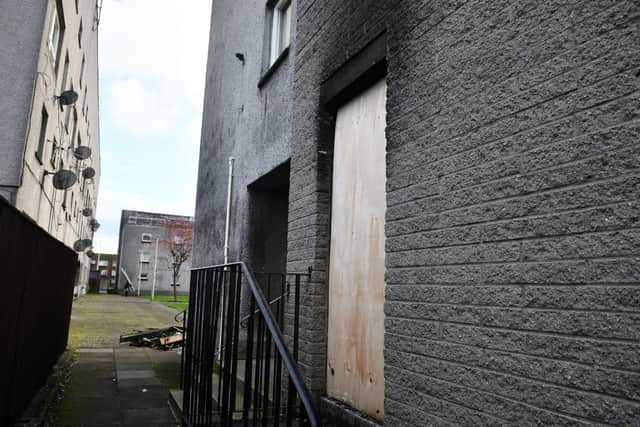 The fire broke out in a bin storage area at the block of flats in Dundas Street, Grangemouth