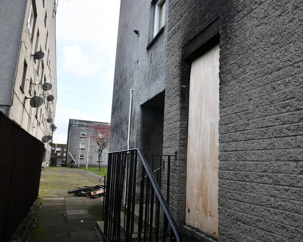 The fire broke out in a bin storage area at the block of flats in Dundas Street, Grangemouth