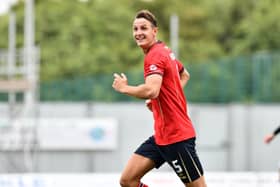 27-07-2024. Picture Michael Gillen. FALKIRK. Falkirk Stadium. Falkirk FC v Stenhousemuir FC. Season 2024 - 2025. Premier Sports Cup. League Cup. Fourth goal Falkirk Liam Henderson 5.