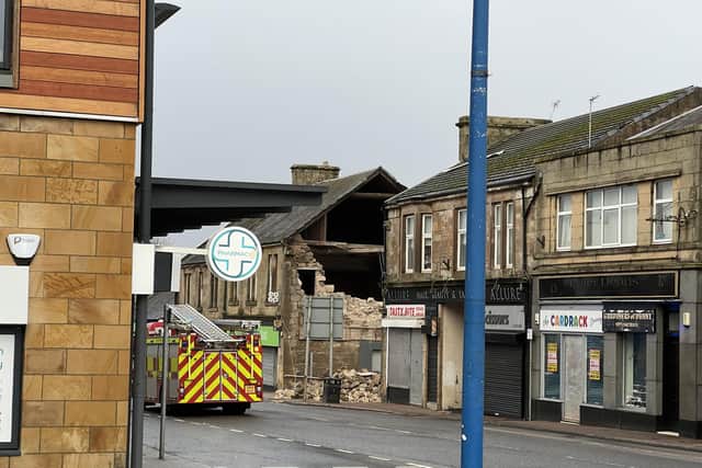 Emergency services are at the scene of the Denny Co-op building collapse. Pic: Michael Gillen