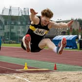 Falkirk Victoria Harriers ace Samuel Kane leaped his way to a gold medal at the 4J National Age Group Champs over the weekend in Aberdeen (Photo: Bobby Gavin/Scottish Athletic)