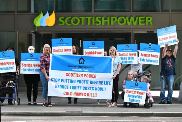 Members of Falkirk's Forgotten Villages - Ending Fuel Poverty campaign protest outside Scottish Power's HQ in Glasgow last year - there looks to be more protests on the way after a promised gas installation project failed to materialise