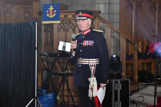 Lord Lieutenant of Stirling and Falkirk Alan Simpson reads a message from King Charles III.