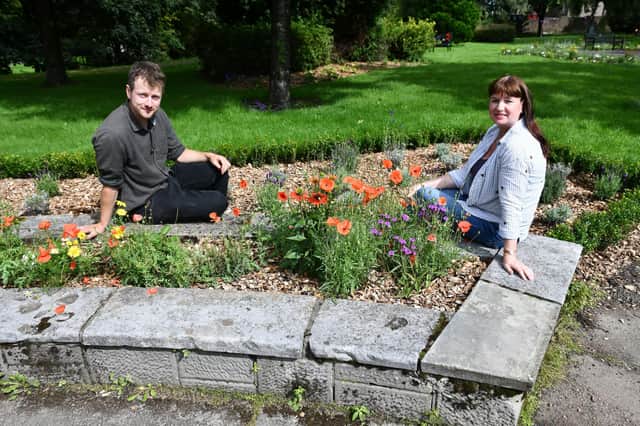 Nick Trull, subcontractor, ecologist and gardener, and Fiona Russell, Bonnybridge Community Council minute secretary, at the site. Picture: Michael Gillen.