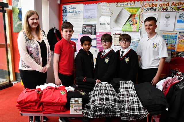 MSP Gillian Mackay is shown the PTA organised uniform swap shop at St Bernadette's by pupils