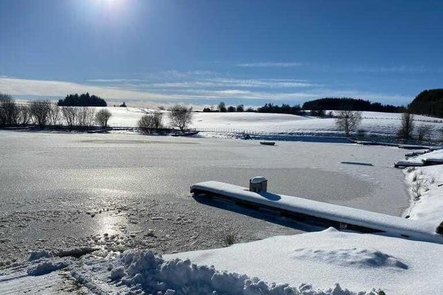 Thick ice at Rosslynlee Trout Fishery near Roslin has made fishing impossible. Picture: Nicola Perfect