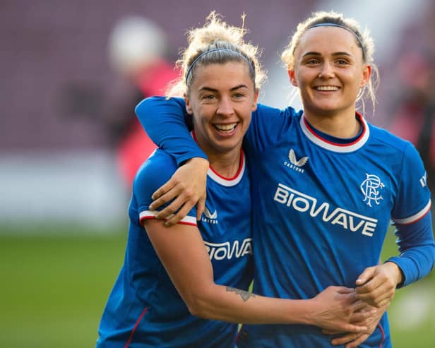 Falkirk duo Nicola Docherty and Sam Kerr helped Rangers clinch the club's first ever Sky Sports Cup trophy (Photo: Mark Scates/SNS Group)
