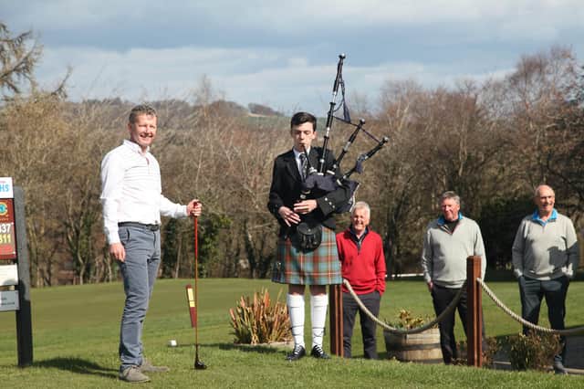 Dr James McCallum is piped onto tee for official season launch at Linlithgow Golf Club
