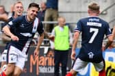 Ross MacIver celebrates scoring against Dundee United in Falkirk's 2-0 Premier Sports Cup group stage victory over the Tangerines on July 13 (Pic by Michael Gillen)
