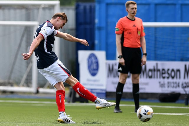 Finn Yates slams home the penalty that secured Falkirk’s win over Alloa Athletic on spot kicks following a 0-0 draw