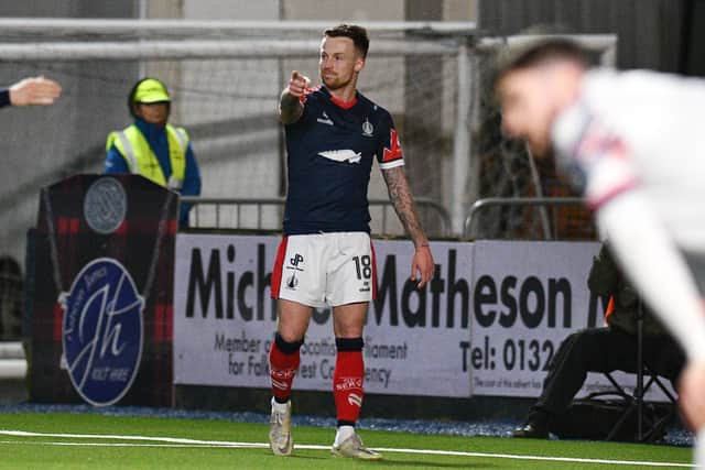 20-02-2024. Picture Michael Gillen. FALKIRK. Falkirk Stadium. Falkirk FC v Montrose FC. Season 2023 - 2024. Matchday 24. SPFL cinch League One. Third goal Falkirk, Gary Oliver 18. 