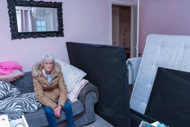 Wilma Gordon is expected to sleep in this space while she waits on Falkirk Council to repair her home. Pics: Scott Louden
