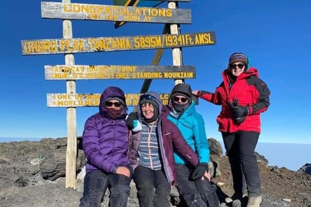 The Falkirk quartet at the summit of Kilimanjaro