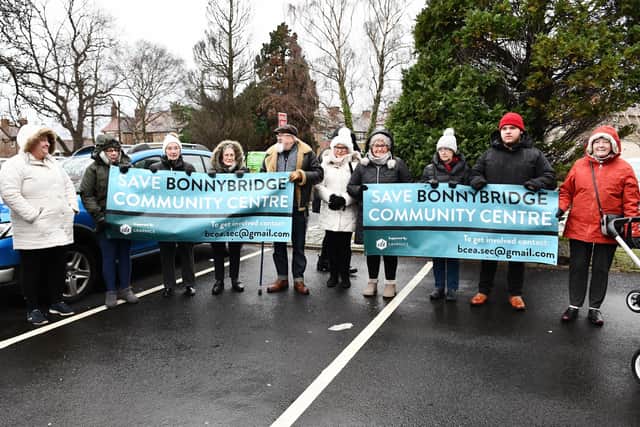 Residents who want to safeguard the future of Bonnybridge Community Centre outside the council meeting. Pic: Michael Gillen