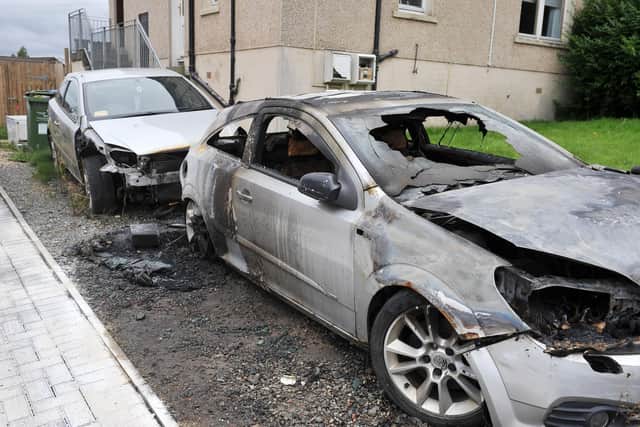 The aftermath of Sunday's car fire in Cross Brae, Shieldhill