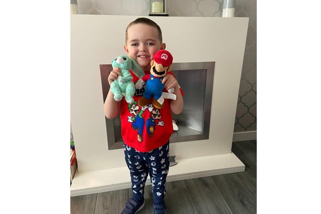 Harris, aged 4, from Bonnybridge in his pyjamas for nursery on World Book Day