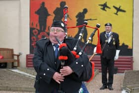 Camelon and District Pipe Band's Debbie-Louise Mulholland helped Grangemouth British Legion mark the 75th anniversary of VE Day
