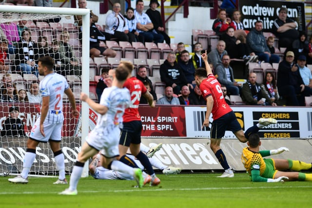 Ross MacIver celebrates his goal at East End Park