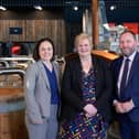From left, Kate Forbes, Deputy First Minister; Councillor Cecil Meiklejohn, Leader of Falkirk Council; and Rt Hon Ian Murray MP Secretary of State for Scotland following the signing of the £100 million Falkirk and Grangemouth Growth Deal.  (Pic: Julie Howden)