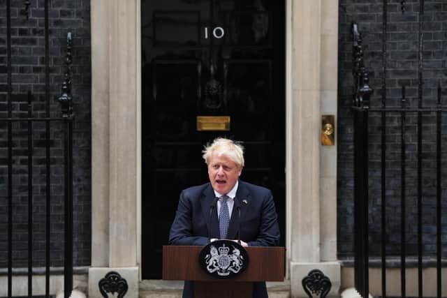 Prime Minister Boris Johnson addresses the nation as he announces his resignation as Conservative leader. Pic: Cart Court/Getty Images