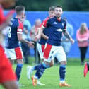 Jordan Allan celebrates drawing Falkirk level against Civil Service Strollers (Pictures by Michael Gillen)