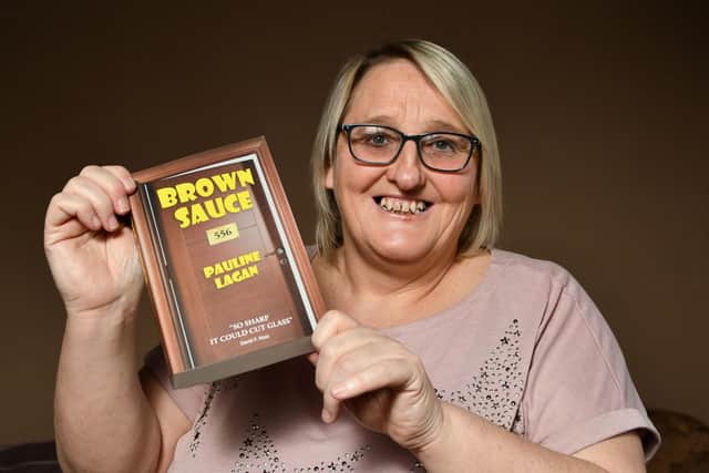 Pauline Lagan with her first published book, Brown Sauce