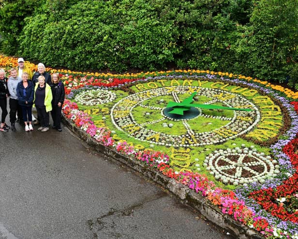 The Cyrenians, Friends of Dollar Park and Justice Service unpaid work team have worked hard to plant this year's floral clock - designed to mark the centenary of the Rotary Club of Falkirk.  (Pic: Michael Gillen)