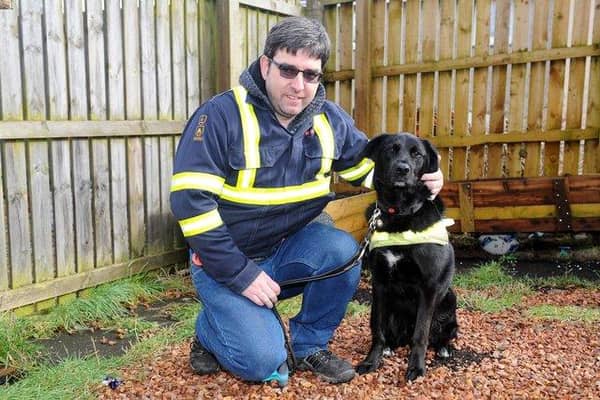 Blind Polmont man Joseph Moan performed a skydive that has raised more than £1000 for Muscular Dystrophy UK. Picture: Michael Gillen.