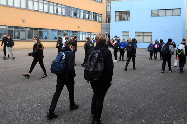 A fire broke out at Larbert High School on the same day pupils returned to full-time learning. Picture: Michael Gillen.