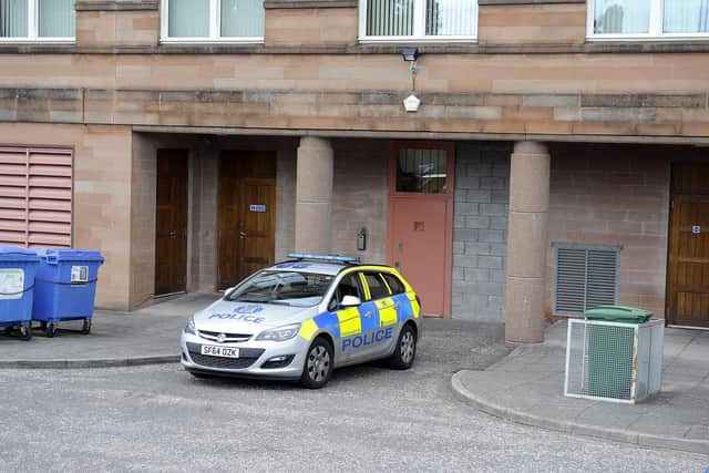 Christine Jamieson, who assaulted police, appeared from custody at Falkirk Sheriff Court before being spared a prison sentence. Picture: Michael Gillen.