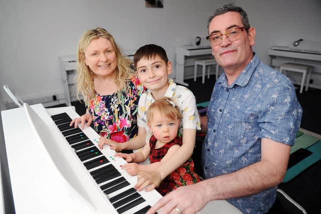 Vikki Faulds and husband David, launch new music school for all ages from birth upwards with children Willow (14 months) and Jack (9)