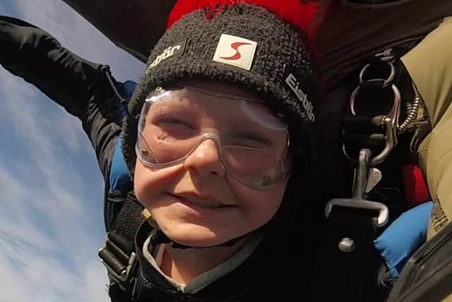 Tyler stole his Auntie Tammi's crown when he completed the tandem skydive on Wednesday.