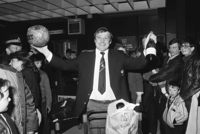 Who is this former Scotland front row forward, pictured back in 1984 at Edinburgh Airport in front a crowd after returning from a Five Nations match? (Photo: National World ELM Archive)