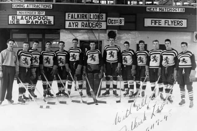 The Falkirk Lions ice hockey team pictured in 1945.