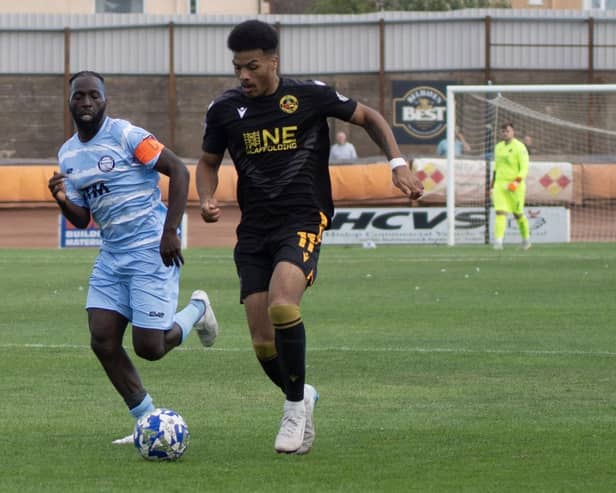 Shire captain Morgaro Gomis in action v Berwick (Photo: Alan Bell)
