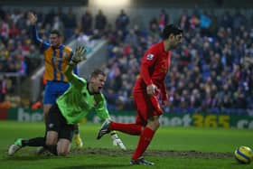 A late goal by Luis Suarez (pictured) denied John McGlynn famous win at Anfield (Pic by Clive Mason/Getty Images)