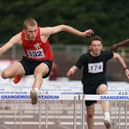 Falkirk Victoria Harriers ace Callan Campbell on his way to a stunning silver medal success last weekend at Grangemouth Stadium (Photo: Mike Taylor - https://www.mike3legsphoto.co.uk)