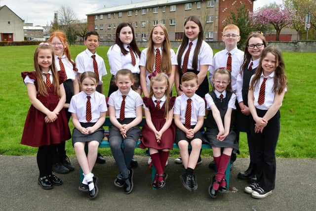 Grangemouth Children's Day Queen elect Erica Harvey - centre back row - with her royal retinue