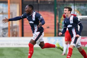 Alfredo Agyeman celebrates scoring Falkirk's late leveller v Hamilton Accies last Saturday (Photo: Ian Sneddon)