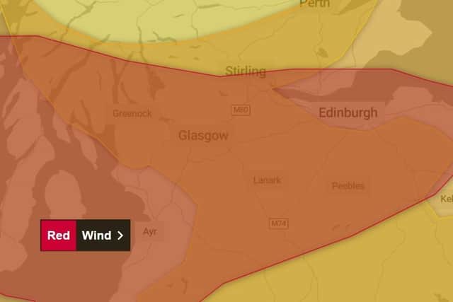 A red warning for strong winds has been issued for Falkirk on Friday. (Pic: Met Office)