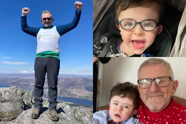 Roger Turnbull is climbing nine mountains to raise money for his grandson Harris Turnbull.