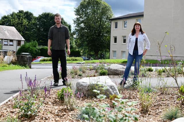 Nick Trull, subcontractor ecologist/gardener, and Fiona Russell, of Bonnybridge Community Council. Picture: Michael Gillen.