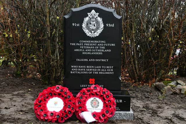 The new Argyll and Sutherland Highlanders memorial stone in Camelon Cemetery