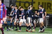 Barney Stewart, far right, scored for Falkirk moments after coming on as a substitute against Stenhousemuir (Photo: Michael Gillen)