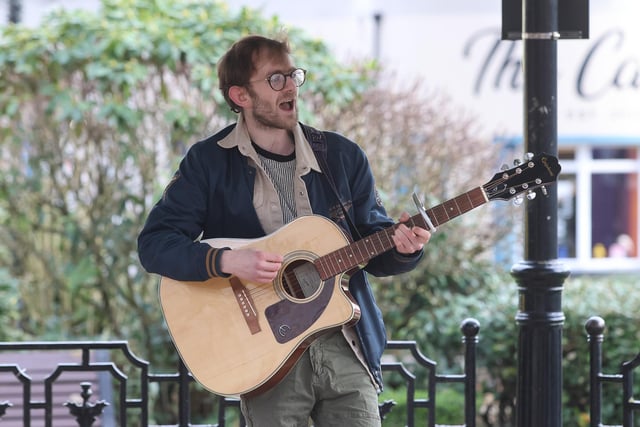 'Meet me at the bandstand' saw local singer-songwriters bring the band stand in Falkirk High Street to life on Saturday afternoon.  Anthony Niven was among the musicians taking to the platform.