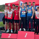 Euan Cunningham, bottom right of Scotland team in middle, won gold with his team (Photo: Scottish Athletics)