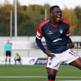 Agyeman celebrates scoring for Falkirk against Alloa (Photo: Ian Sneddon)